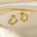 18K PVD Gold Plated Oval Shape Hoop Earrings Jewelry Gift Stainless Steel CC Shape Hoop Earring