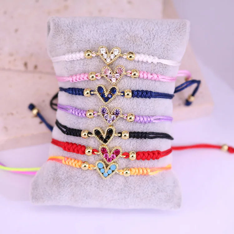 BC1429 Mother's Day Dainty Mini Minimalist 18k Gold Plated Diamond Cz love Heart Charm Macrame Cord String Bracelets