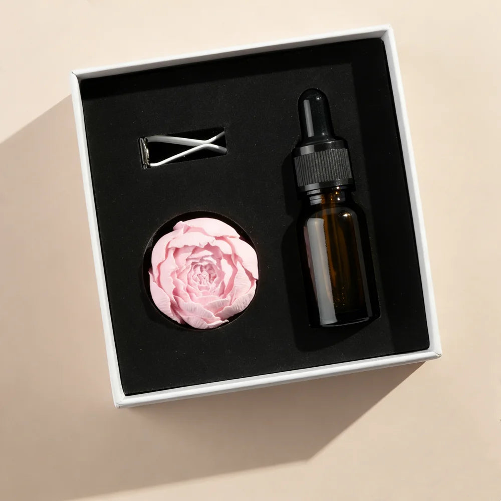 Stocked Pink Porcelain Peony Flower Scented Ceramic Car Aroma Plaster Air Freshener Home Fragrance Essential Oil Reed Diffuser