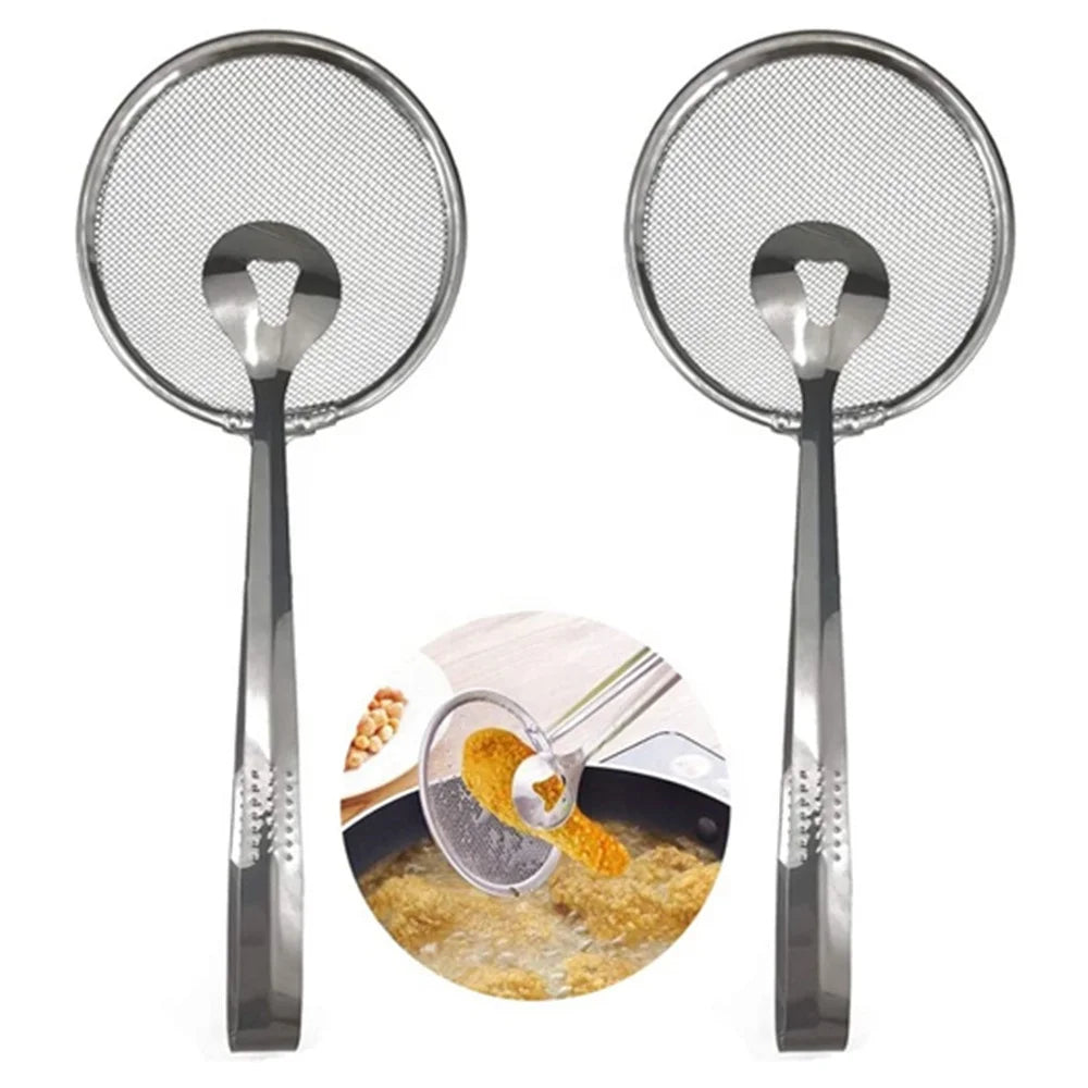 Stainless Steel Fine Mesh Strainer Oil-Frying Filter Spoon Ladle Colander Clip Skimmer for Fried Food