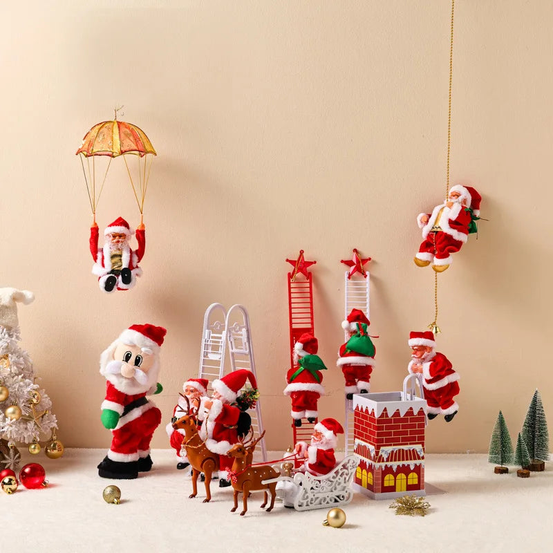 Christmas Scene Decoration Set: Climbing Ladder Bead Curtain and Rope Climbing Santa Claus Christmas Gift