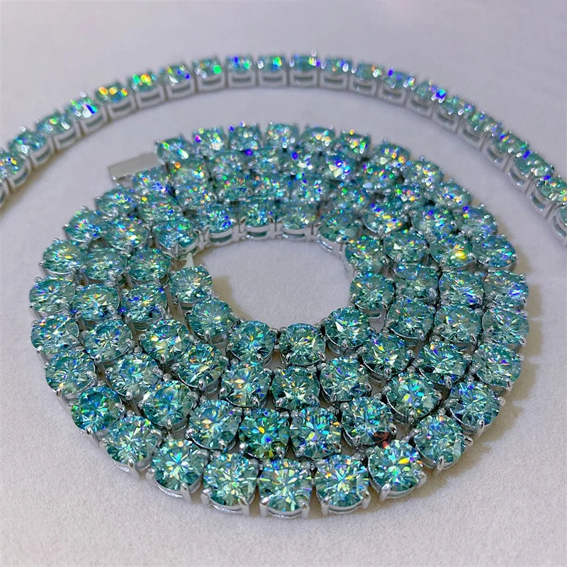 Hip Hop Hot Sell Factory Direct Sell Sterling Silver 925 White Gold 6.5mm Blue Moissanite Tennis Chain