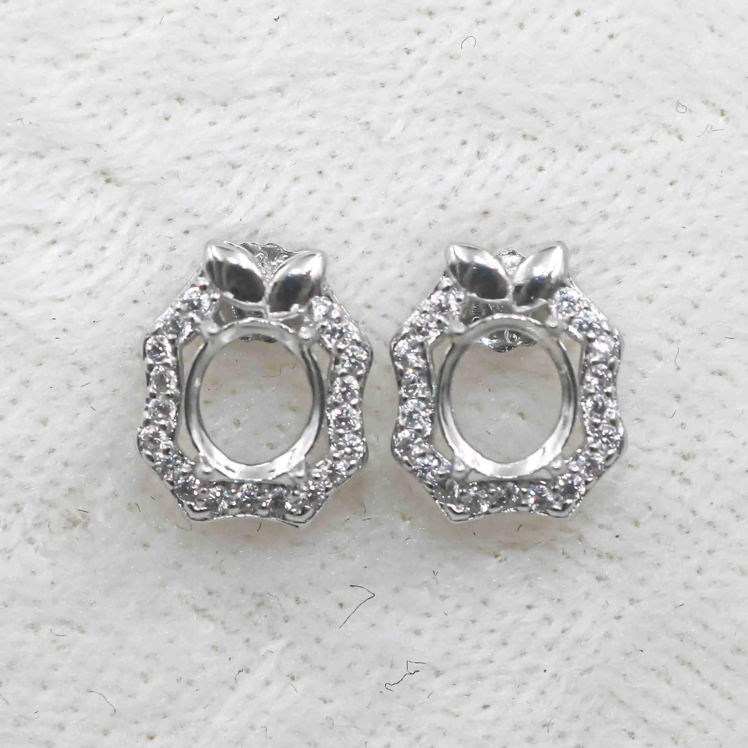 Sterling Silver 5*6mm Semi Mount Stud Earrings Empty Frame Support Blank Setting S925 Base Without Center Stone for DIY Inlay