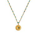 Fashionable Brass Real Gold Plated Round Pendant Necklace Statement Charms Turquoise Lapis Lazuli Fashion Jewelry