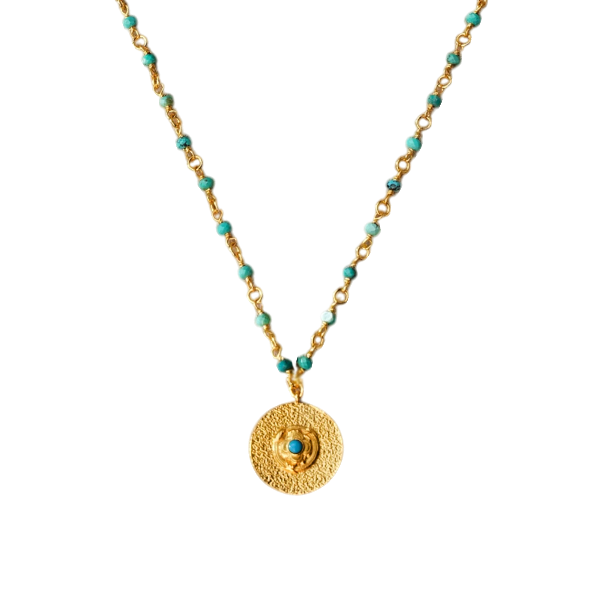 Fashionable Brass Real Gold Plated Round Pendant Necklace Statement Charms Turquoise Lapis Lazuli Fashion Jewelry