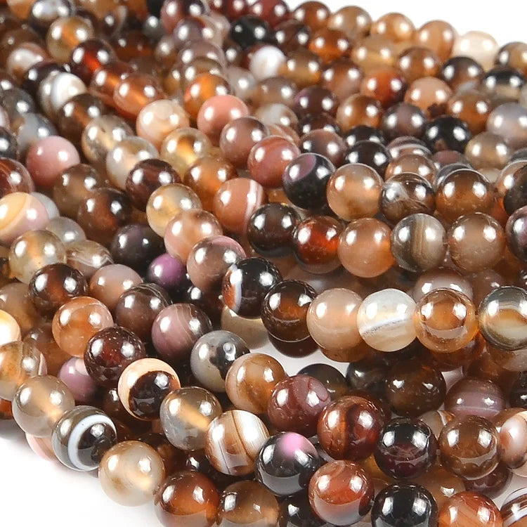 Beads for Jewelry Making Striped Agate Stone Loose Bead Round Semi-Precious Gemstone