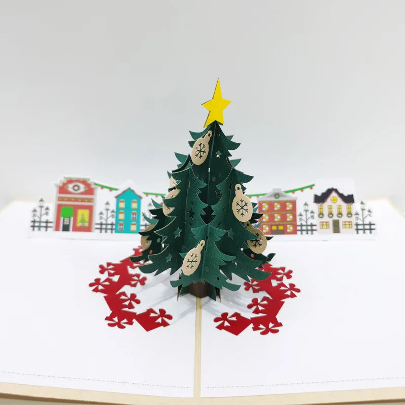 Luxury 3d Christmas Tree Pattern Greeting Card Festival Blessing Envelope Hollowed Creative Pop up Merry Christmas Cards