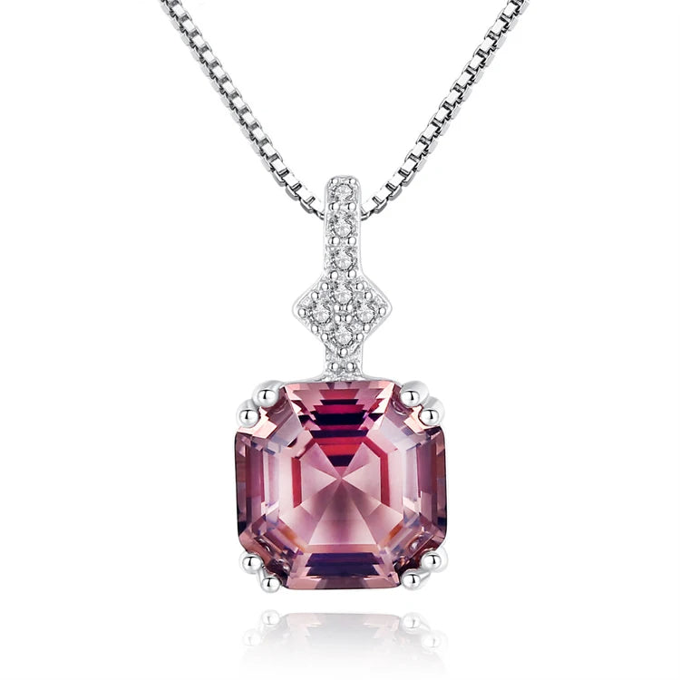 Simple Fashion Jewelry 925 Sterling Silver Big Diamond Pendant Morganite Gemstone Necklace For Women
