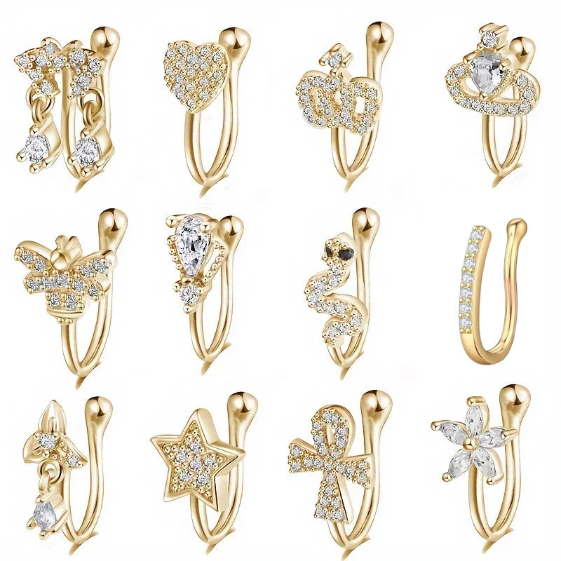 Gaby New Arrive Clip on Faux Nose Ring Cuff Flower Crown Design Nose Cuffs  Nose Ring Non Piercing Jewelry