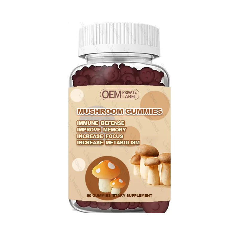 OEM Vegan Cordyceps Lions Mane Mushroom Gummies Nootropic Brain Supplement for Women Reishi Powder Gummies Vitamins