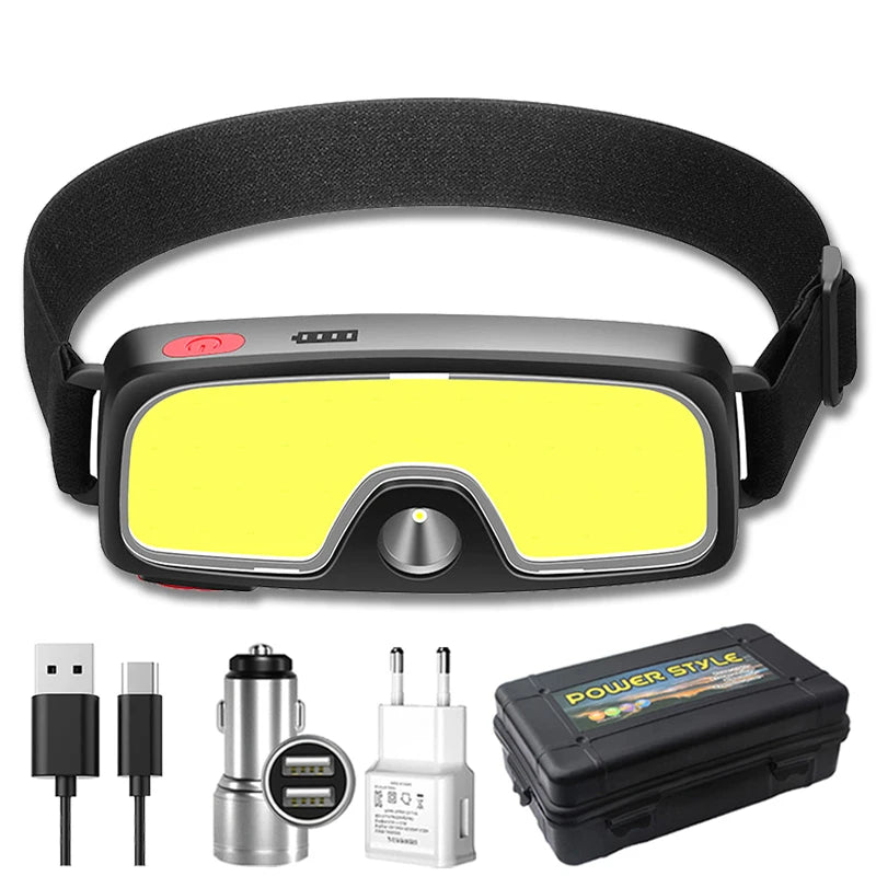 HELIUS  Upgrade Portable COB Head Front Light Waterproof for Fishing Hiking Running Wide Beam Rechargeable Usb Led Headlamp