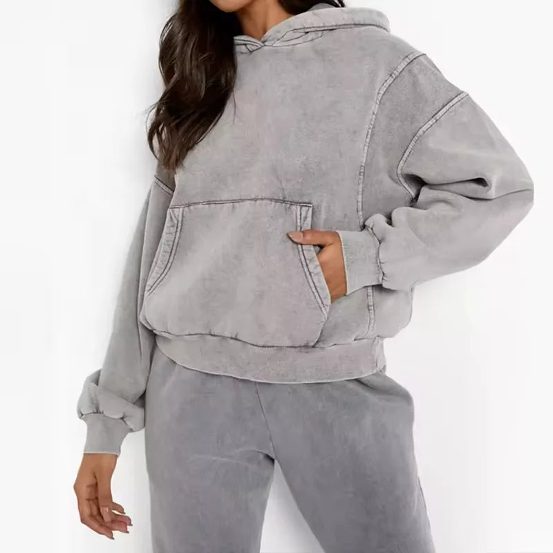 Custom Vintage Cotton Hoodie Wholesale French Terry Popular Women Acid Wash Hoodies