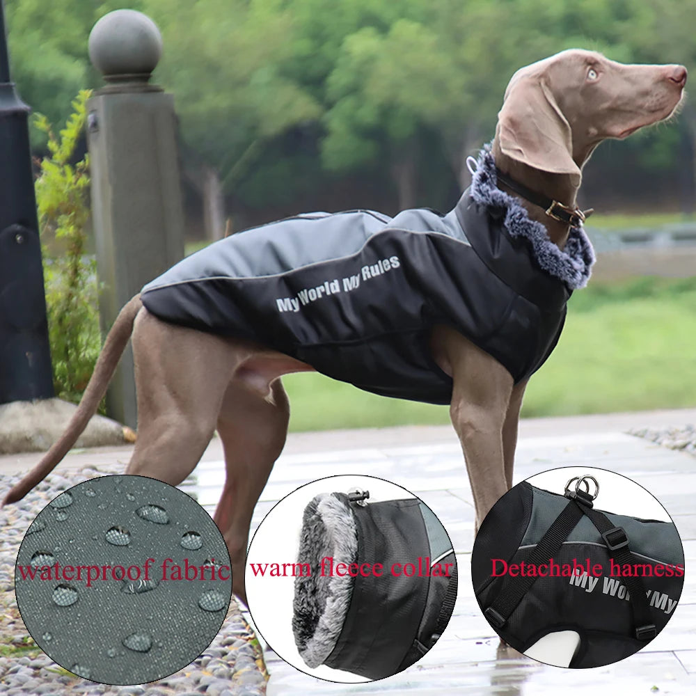 Best Selling Warm Cotton Fur Collar Reflective Medium Large Dog Pet Clothes Windproof Waterproof Dog Winter Jacket With Harness