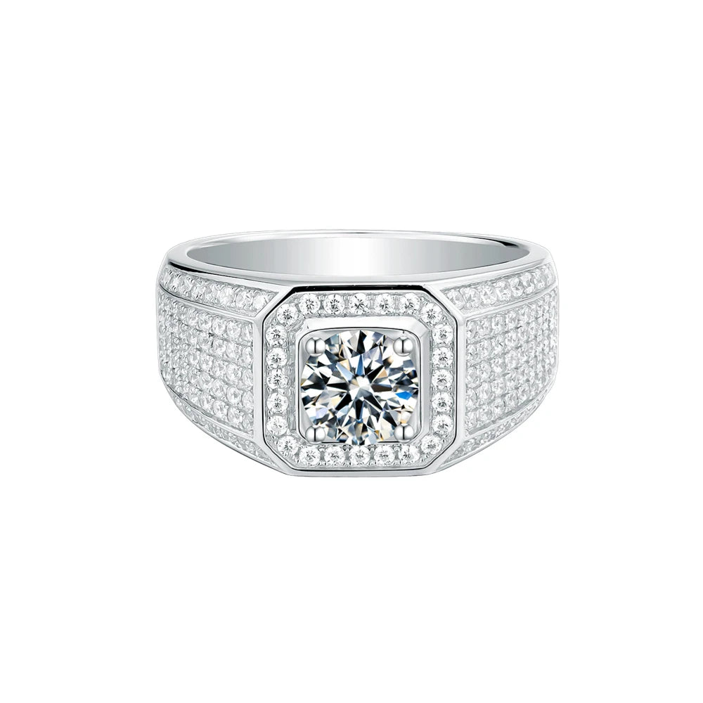 High Quality 925 Sterling Silver Band Mens Luxury 1Carat Moissanite Ring Mens for YiLun Manufacturer