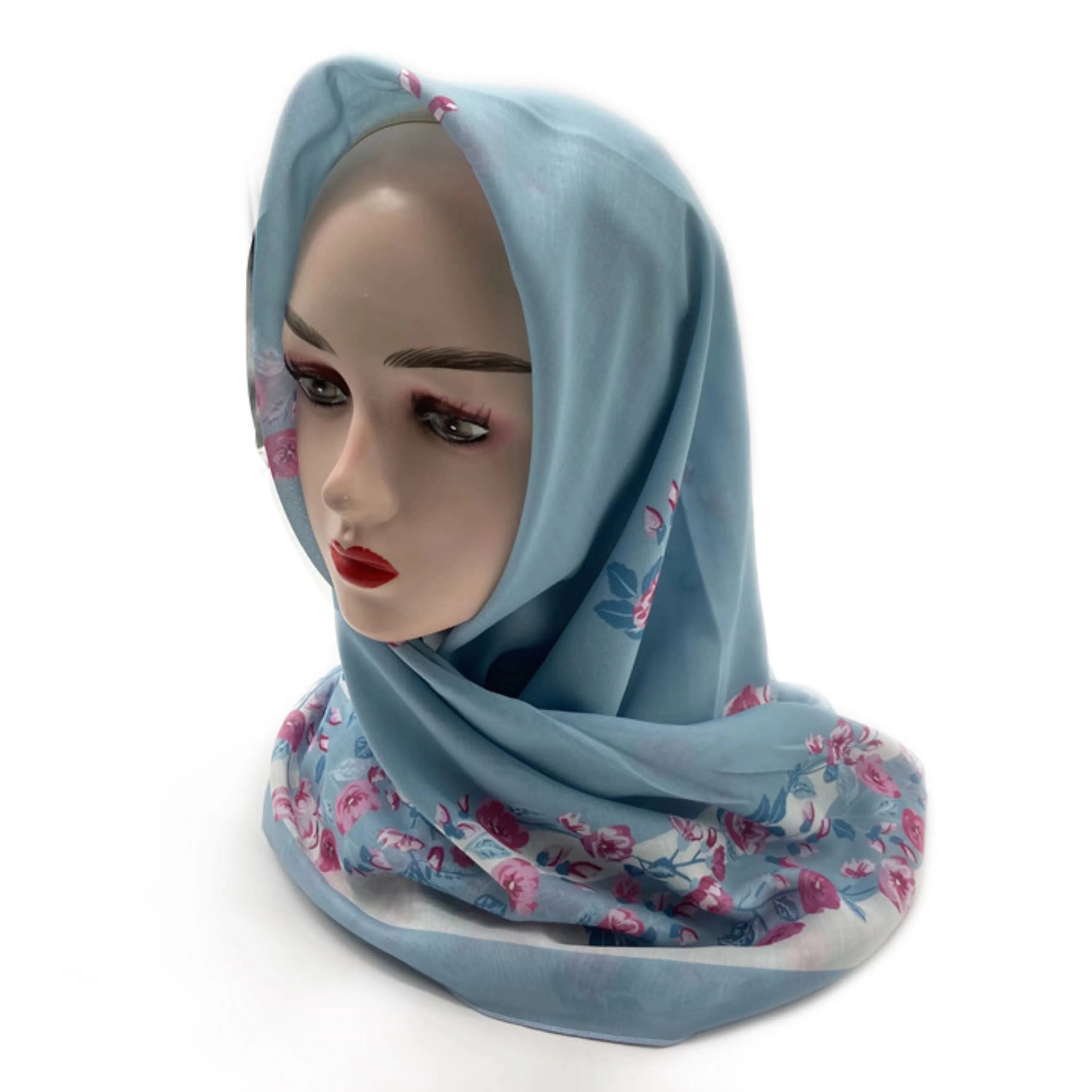 Hotsale New Design Printed Hijab Premium Cotton Voile square Scarves  for Muslim Women