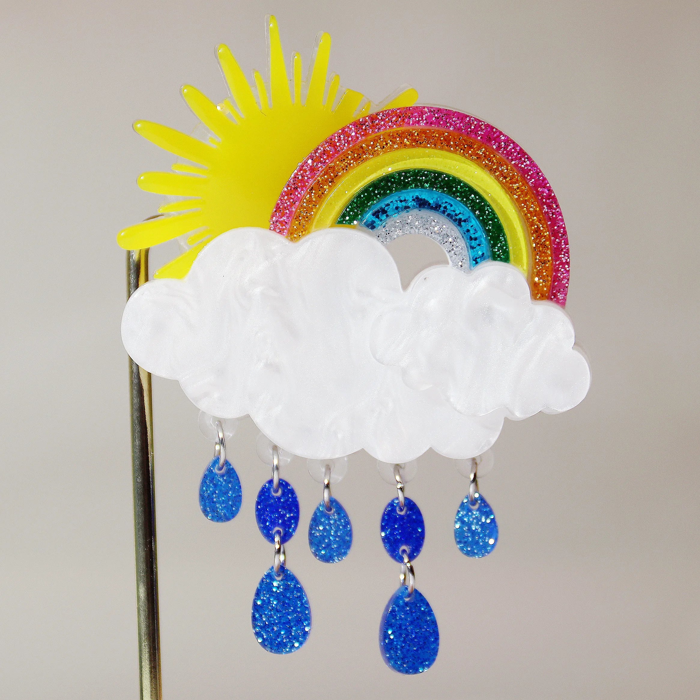 Fashion New Sun Rainbow White Cloud Raindrop Women Tassel Meteorological Positive Cute Children Acrylic Wedding Brooch