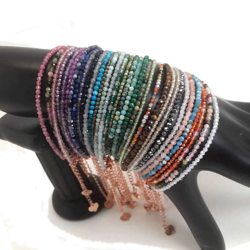Fashion Cut Bead Shiny 2-3mm Beads Bracelet Pink Quartz Crystal Garnet Lapis Lazuli Choker Men Female Jewelry Party Gift