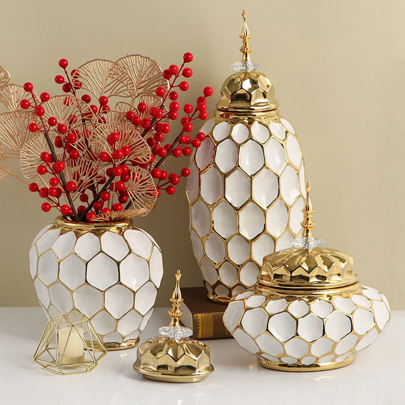 Modern Light Luxury Chinese Ceramic Vase - New Home Decoration Ginger Jar Pot for Living Room