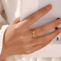 Pop Style X Cross Opening Adjustment Ring 18K Gold Plated Chain Design Stainless Steel Unisex Ring