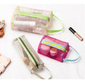 Portable Mesh Set Pouch Toiletry Travel Makeup Cosmetic Bag Pink Zipper Pouch Opp Bag Zipper Case Pu Leather Square Zipper Bag