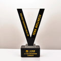 Victory V   Shape Personalized Blank Crystal Trophy 3D Laser Engraved Glass Crystal Trophy Business