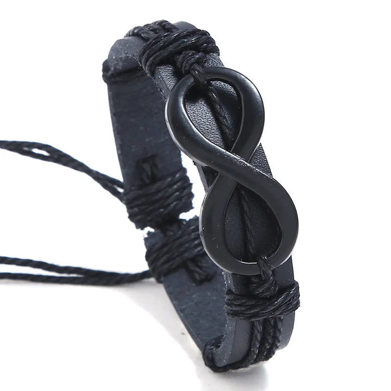 Hot Selling Handmade Braided Metal Infinity Accessories Bracelet for Men Charm Leather Bracelet Minimalist Bracelet for Men