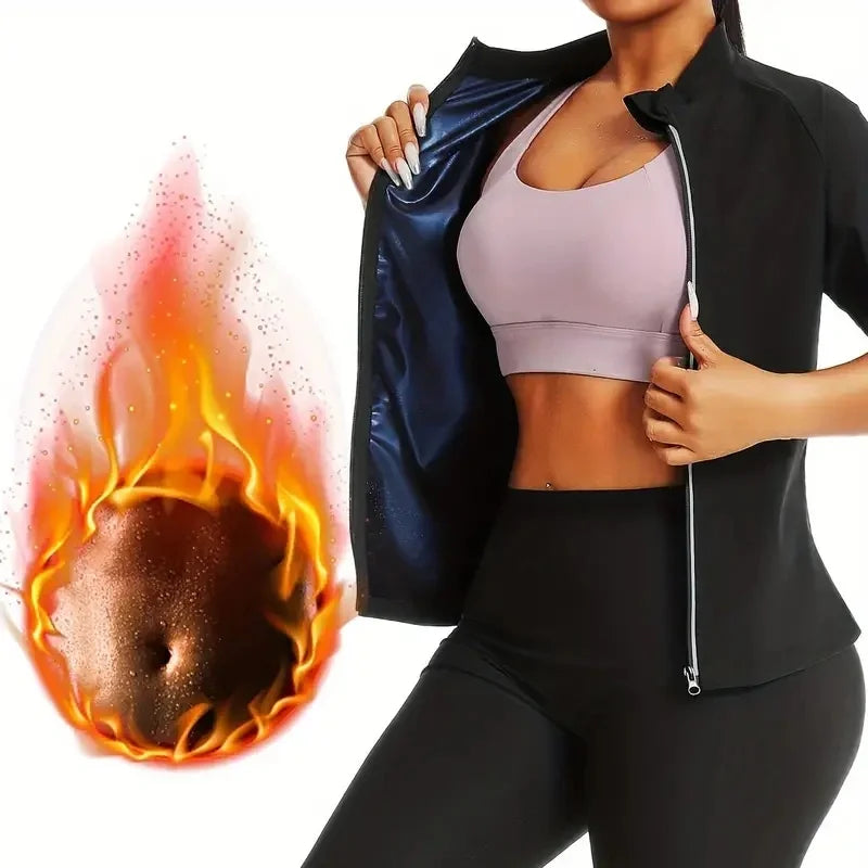 Womens' Waist Trainer Vest with Zipper Hot Sweat Shirt Weight Loss Sauna Suit Jacket