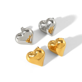 Minimalist Gold Plated Silver Tiny High Polish Studs Geometric Stainless Steel Heart Hoop Stud Earrings for Women Hypoallergenic