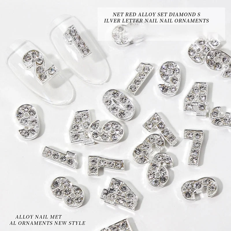 Paso Sico Japanese Shimmer 3D Alloy Luxury Nail Art Supplies with 0-9 Designs Silver Colors DIY Nail Decorations