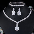 New Luxury Women Zirconia Jewelry Set square Necklace Dangle Drop Earrings Wedding Jewelry Sets