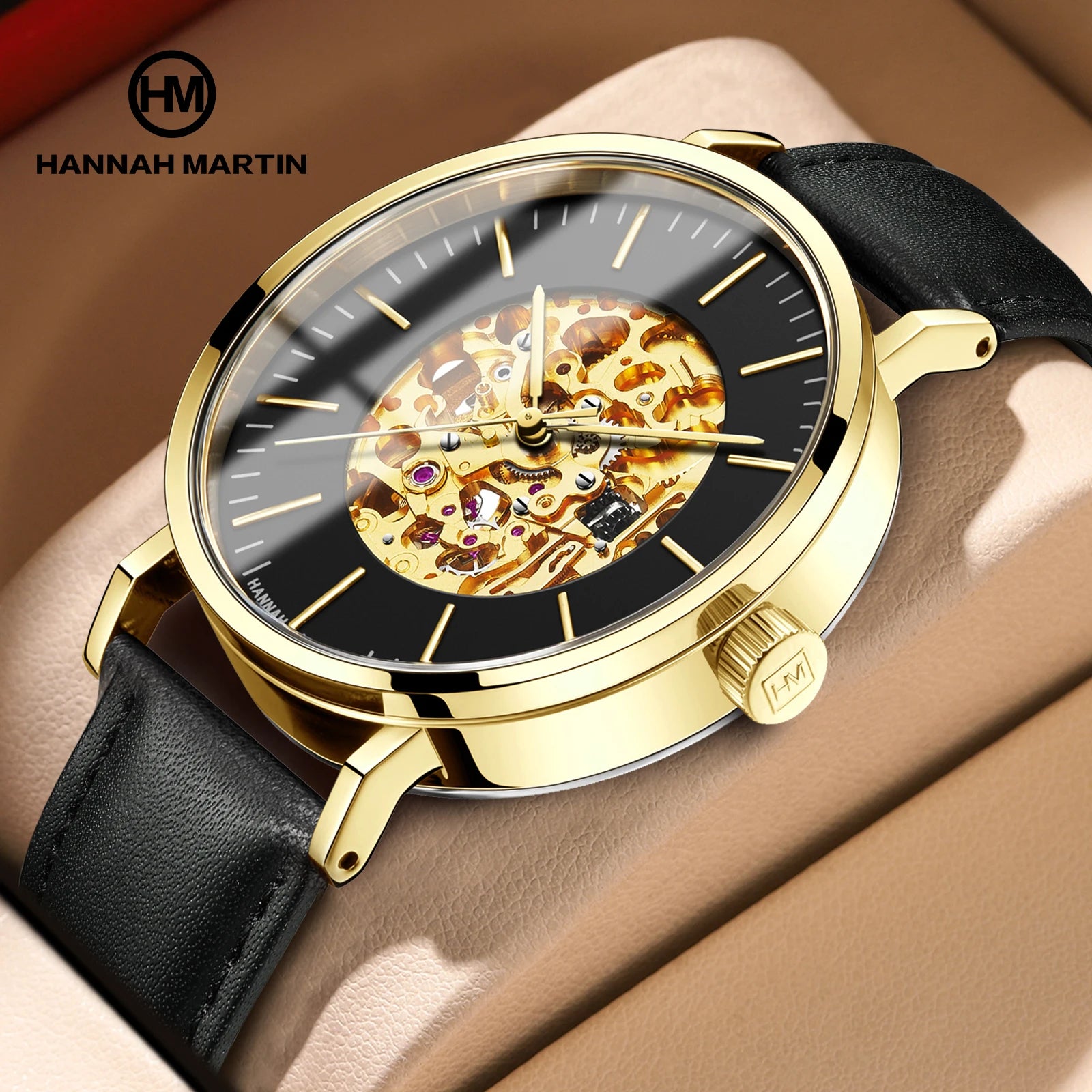 HANNAH MARTIN WATCH FACTORY Wholesale Price Round White Dial Full Stainless Steel Automatic Mechanical Calendar Watch for Men