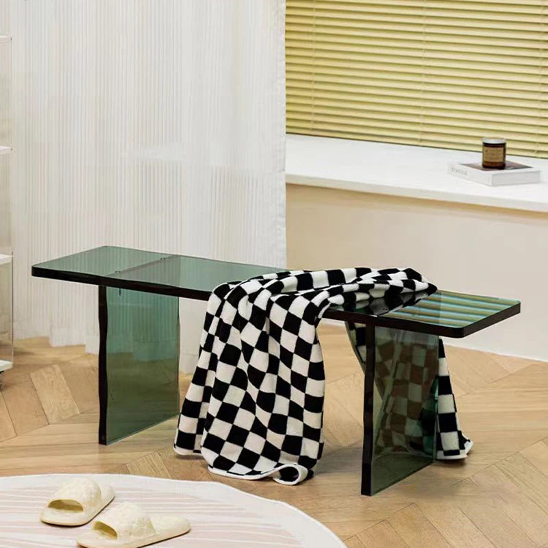 Modern Creative Acrylic Bed End Stool Long Plastic Shoe Changing Chair for Dining for Home Hotel or Villa