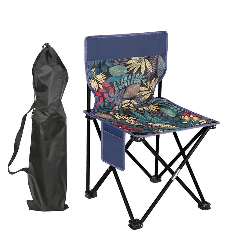 Outdoor Camping Portable Carp Fishing Chair Foldable with Metal Backrest and Phone Holder Pocket
