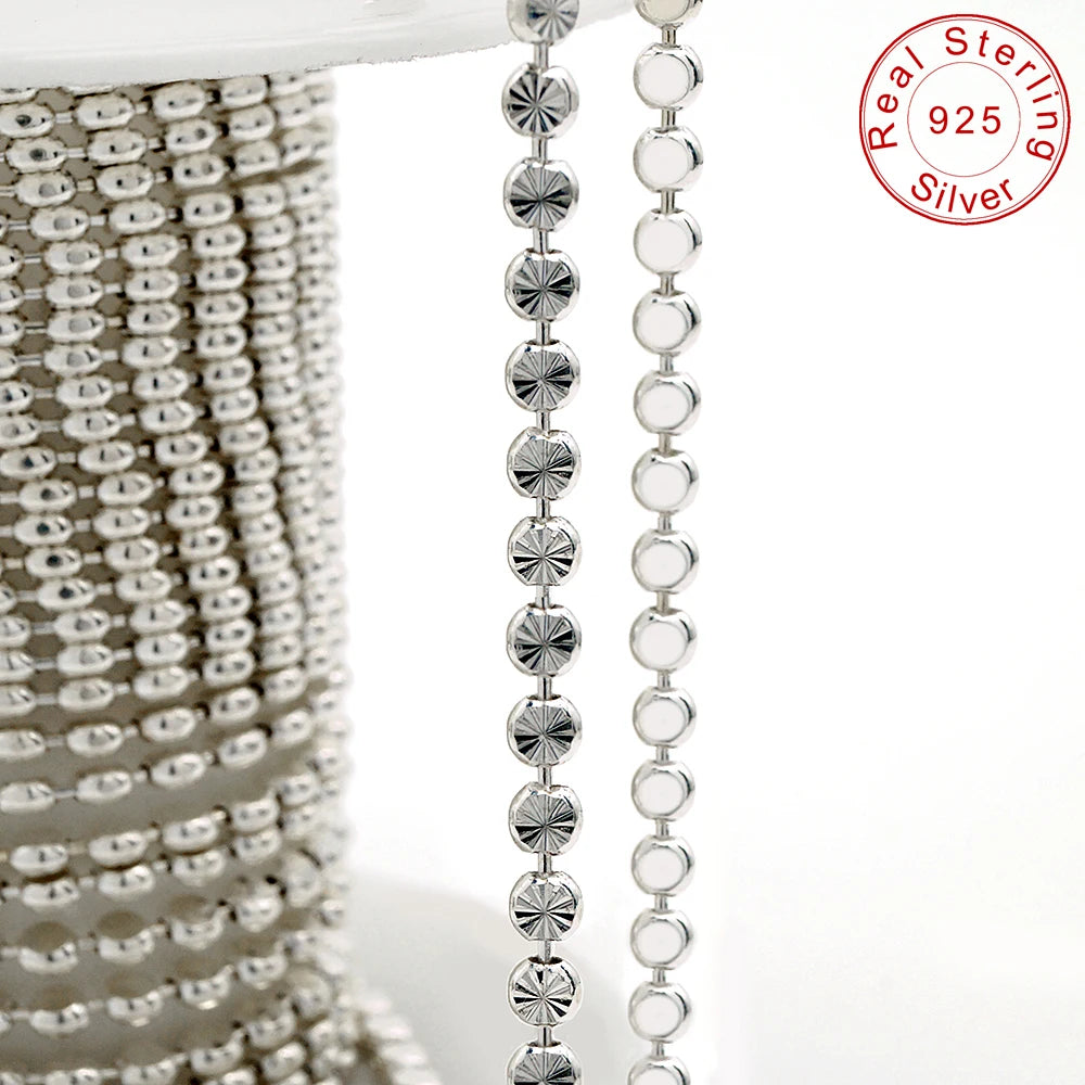 Unique Shine 2.8mm Diamond Cut Flat Beaded Chain Roll Sterling Silver Waist Beads for Women Belly Chain