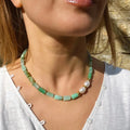 Natural Amzonite Stone Necklace for Women Men Freshwater Pearl Vintage Dainty Choker Beaded Bracelet Healing Crystal Jewelry
