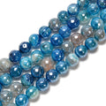 Loose Bulk Coated Blue Stripe Agate Faceted Round Gemstone Strands Stone Beads for DIY Jewelry Making 6mm 8mm 10mm 12mm