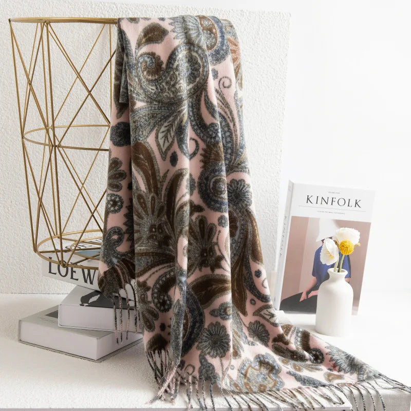 Wholesale Pashmina Print Scarf Hijab Shawls With Long Tassel Soft Women Scarves for Outdoor