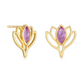 Lotus Shape Sterling Silver Women Natural Healing Crystal Moonstone Fine Jewelry Earrings