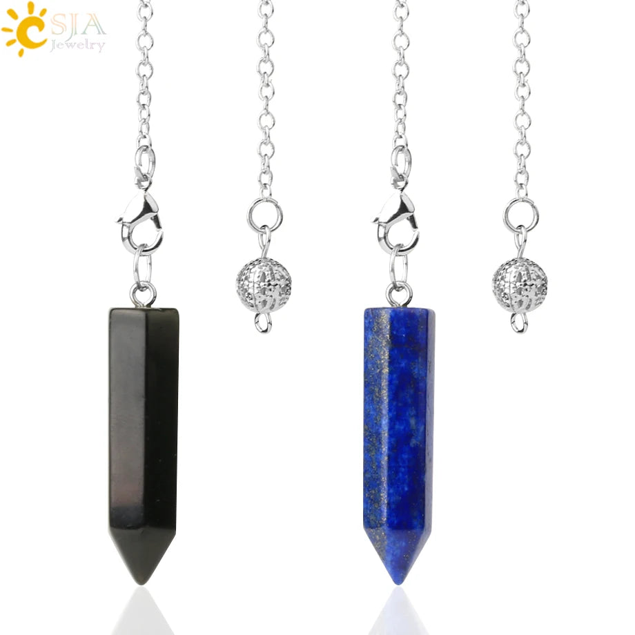 CSJA Natural Stone Hexagonal Column Pendulum for Dowsing Wicca Pointed Crystal Pillar Pendulums Reiki Pendule Amulet G622