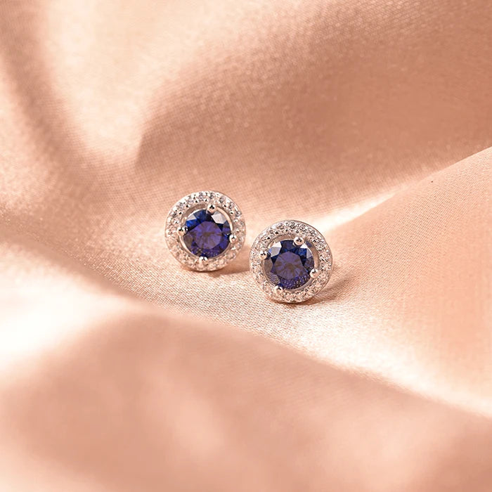 Wholesale Luxury Fine Jewelry Sapphire Gemstone Stud Earrings 925 Sterling Silver Jewellery