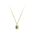 925 Silver Necklaces Rectangular Shape Green Oval Zircon Pendant Gold Plated Necklace for Women Christmas Gifts