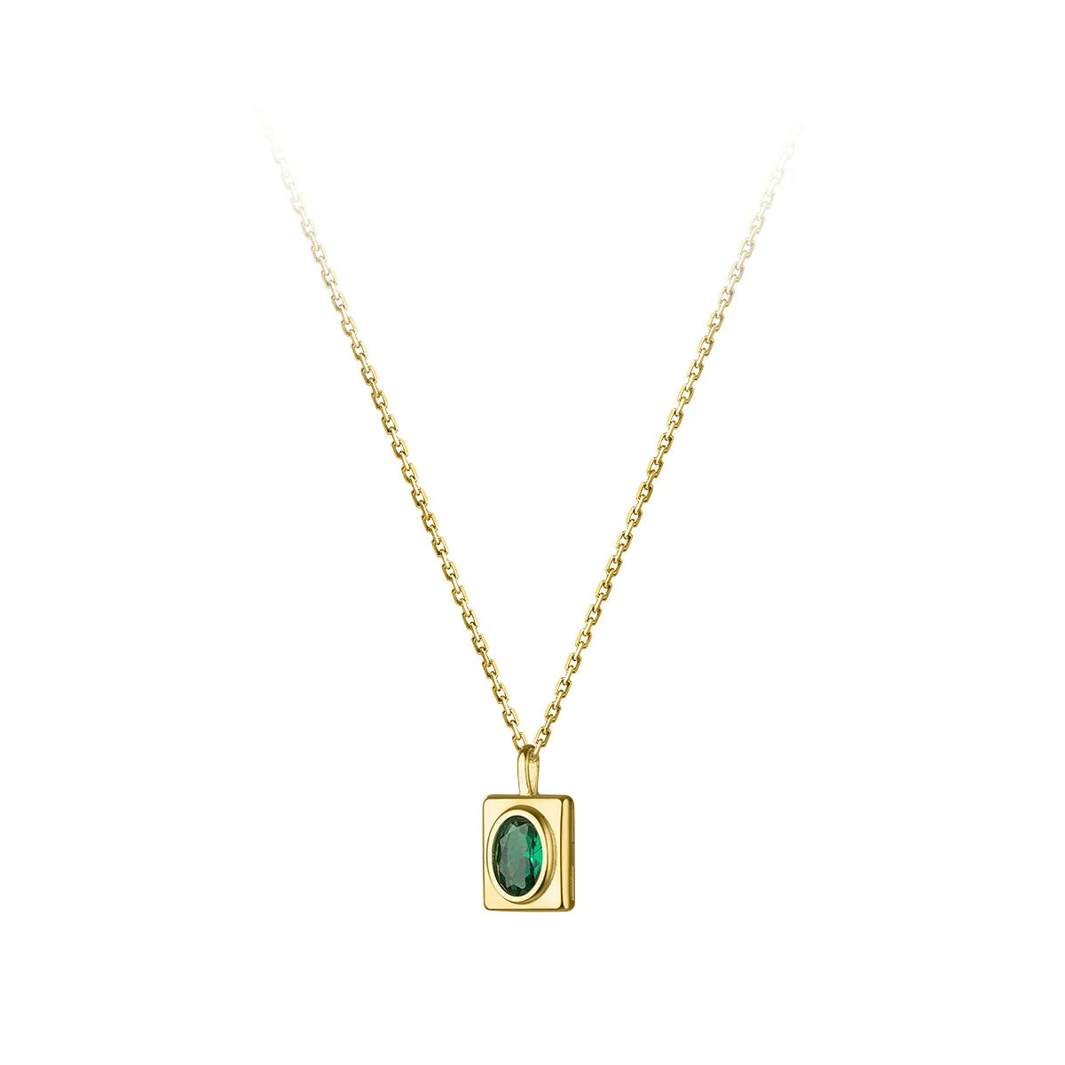 925 Silver Necklaces Rectangular Shape Green Oval Zircon Pendant Gold Plated Necklace for Women Christmas Gifts