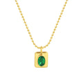 Trendy Jewelry Green Stone Beaded Chain Necklace Stainless Steel 18K Gold Plated Waterproof Emerald Gemstone Pendant Necklace