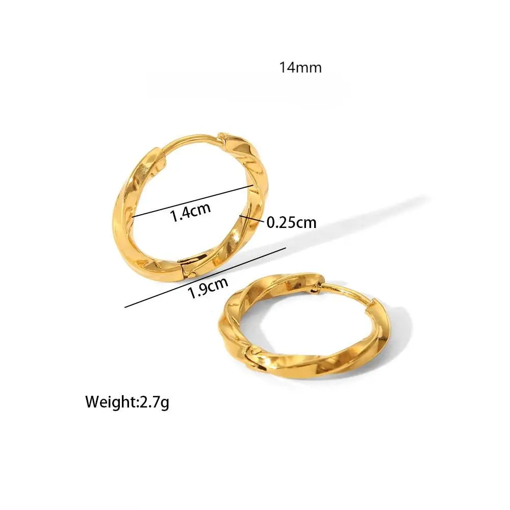 Custom Simple Hoop Earrings Trendy Stainless Steel 18K Gold Plated Geometric Twisted Circle Huggies for Women