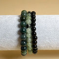 Natural Black Obsidian Bracelet for Men Women Fashion Jewelry Handmade Elastic Beaded Green Jade Stone Yoga Meditation Bracelet