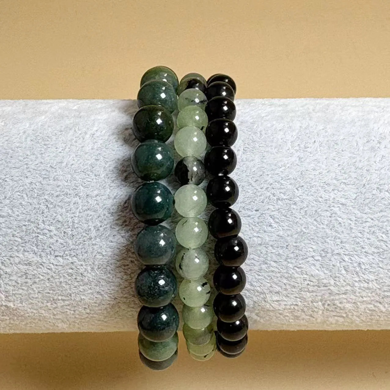 Natural Black Obsidian Bracelet for Men Women Fashion Jewelry Handmade Elastic Beaded Green Jade Stone Yoga Meditation Bracelet