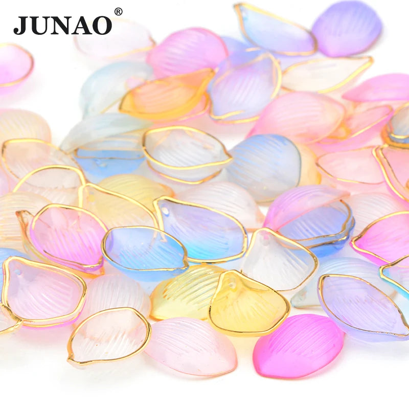 JUNAO 500g Newest Colorful Petal Beads Good Price Acrylic Decoration Stones Gold Shell Cabochon Rhinestone for Jewelry
