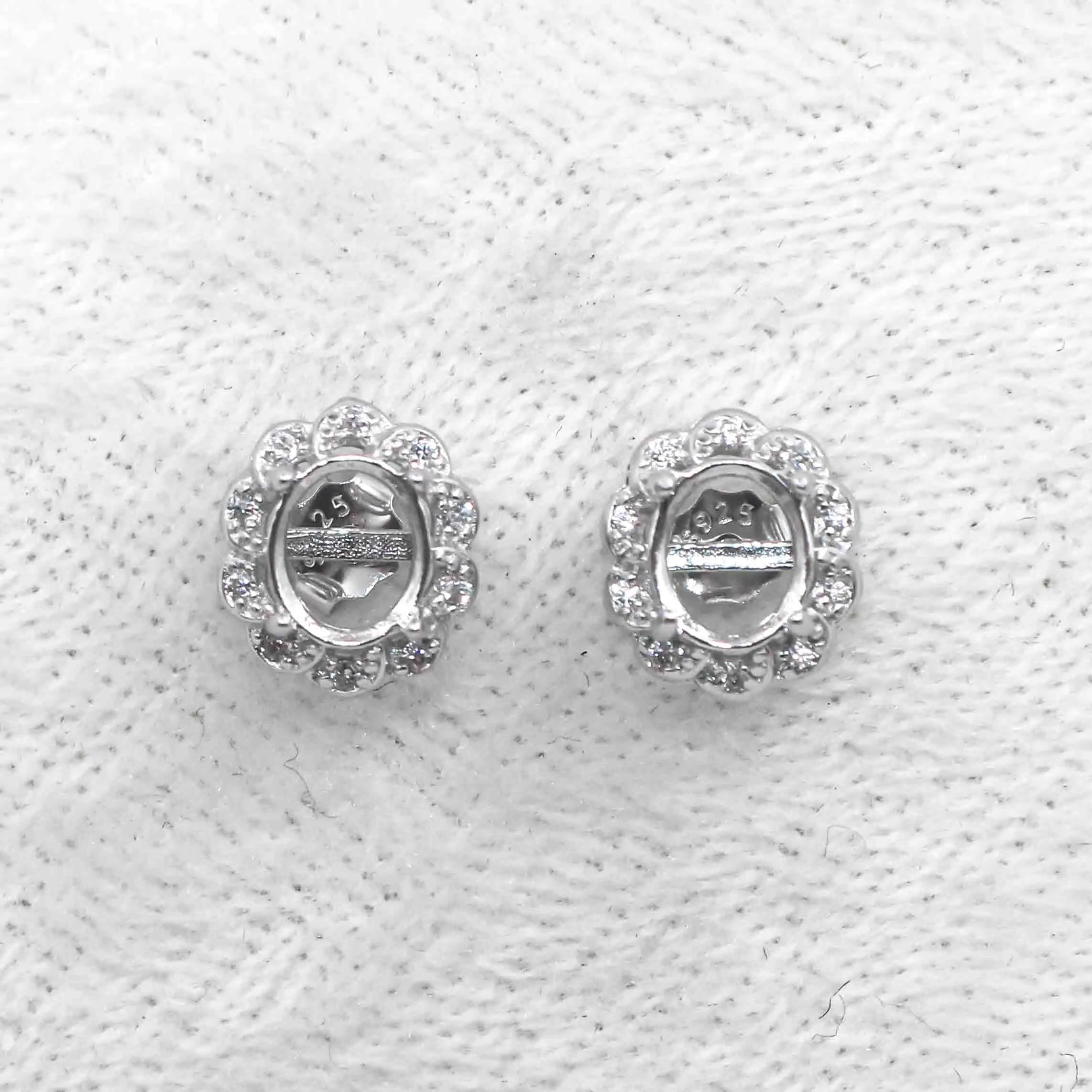 Sterling Silver 4*5/5*6mm Semi Mount Stud Earrings Empty Support Blank Claw Setting S925 Base Without Center Stone for DIY Inlay