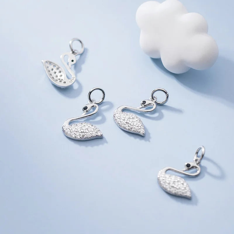 S925 Silver Electroplated Micro-inlay Zircons Cygnet Pendant for Permanent Jewelry Making Charms