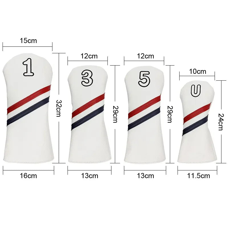 New Design White Customized Logo 1#3#5#U# Club Driver PU Leather Golf Wood Headcovers